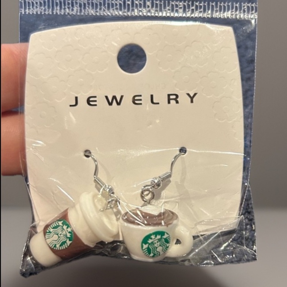 Charming Coffee Cup Earrings - Green and White